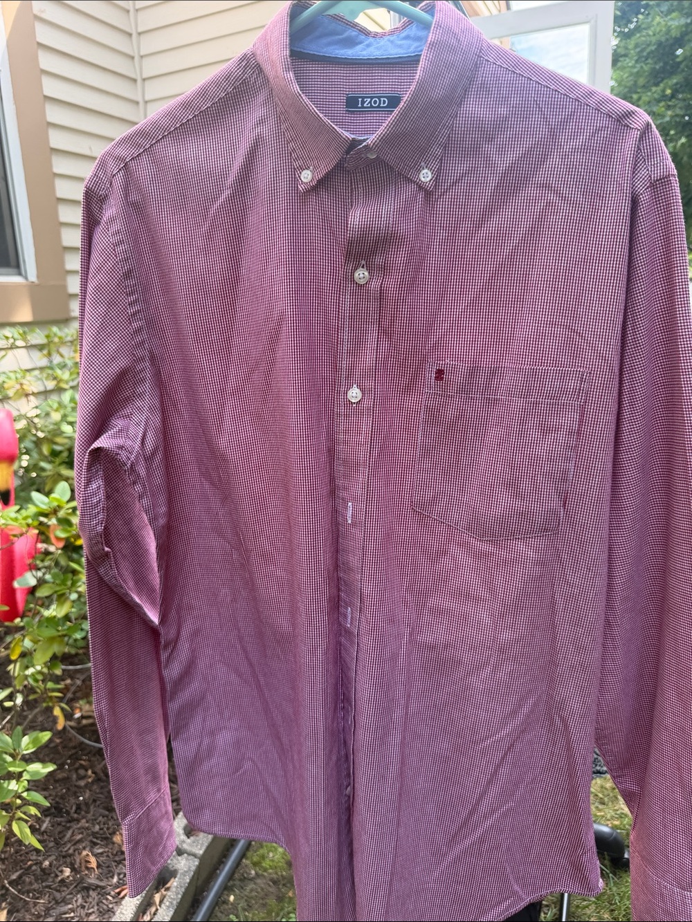 Izod Men's Burgundy Microcheck Button-Down Shirt